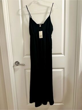 target black denim dress Allegra K Women's Button Down Collar V Neck Long Sleeve Faux Chest Pockets A-line Denim Dress Black X-Large